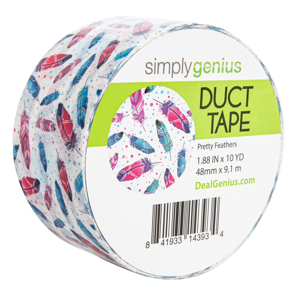 Simply Genius Craft Duct Tape Roll with Colors and Patterns, Pretty Feathers